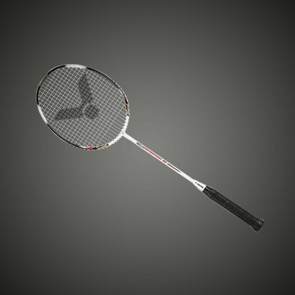 Victor Arrow Power 80, unstrung carbon racket, full graphite racket, head heavy racket, power smash badminton racket, 3U/4U G5 grip, high tension frame, aggressive play racket, stiff response racket, advanced players racket, attacking style badminton gear, Victor performance series, black and white racket, precision engineered frame, badminton for powerful rallies