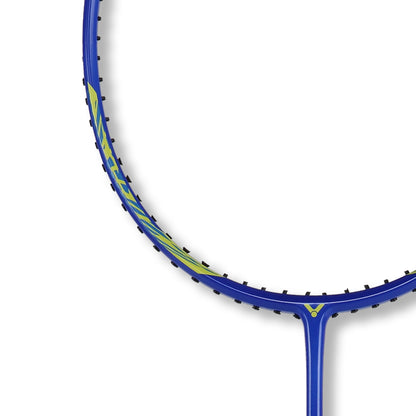Victor Aura Speed 9 Blue, blue edition badminton racket, lightweight Victor racket, AuraSpeed series racket, graphite + resin build, responsive shaft badminton racket, badminton for speed control, strung 4U G5 Victor, badminton racket with 6.8 shaft, stylish badminton gear, Victor racket for power shots, club level badminton racket, high swing speed racket, durable play racket, Victor racket blue design