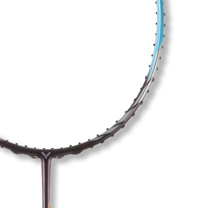 Victor Auraspeed 70K, unstrung blue racket, nano resin tech, hard cored graphite frame, 6.8 shaft construction, stiff flex badminton racket, Victor for tournament play, durable high performance racket, 3U/4U Victor series, control and speed racket, badminton racket for intermediate level, G5 grip racket, Victor Auraspeed series, badminton with balance and precision
