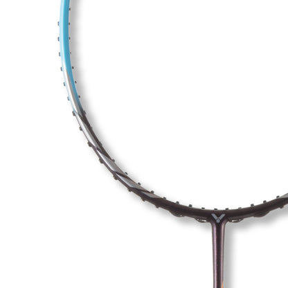 Victor Auraspeed 70K, unstrung blue racket, nano resin tech, hard cored graphite frame, 6.8 shaft construction, stiff flex badminton racket, Victor for tournament play, durable high performance racket, 3U/4U Victor series, control and speed racket, badminton racket for intermediate level, G5 grip racket, Victor Auraspeed series, badminton with balance and precision