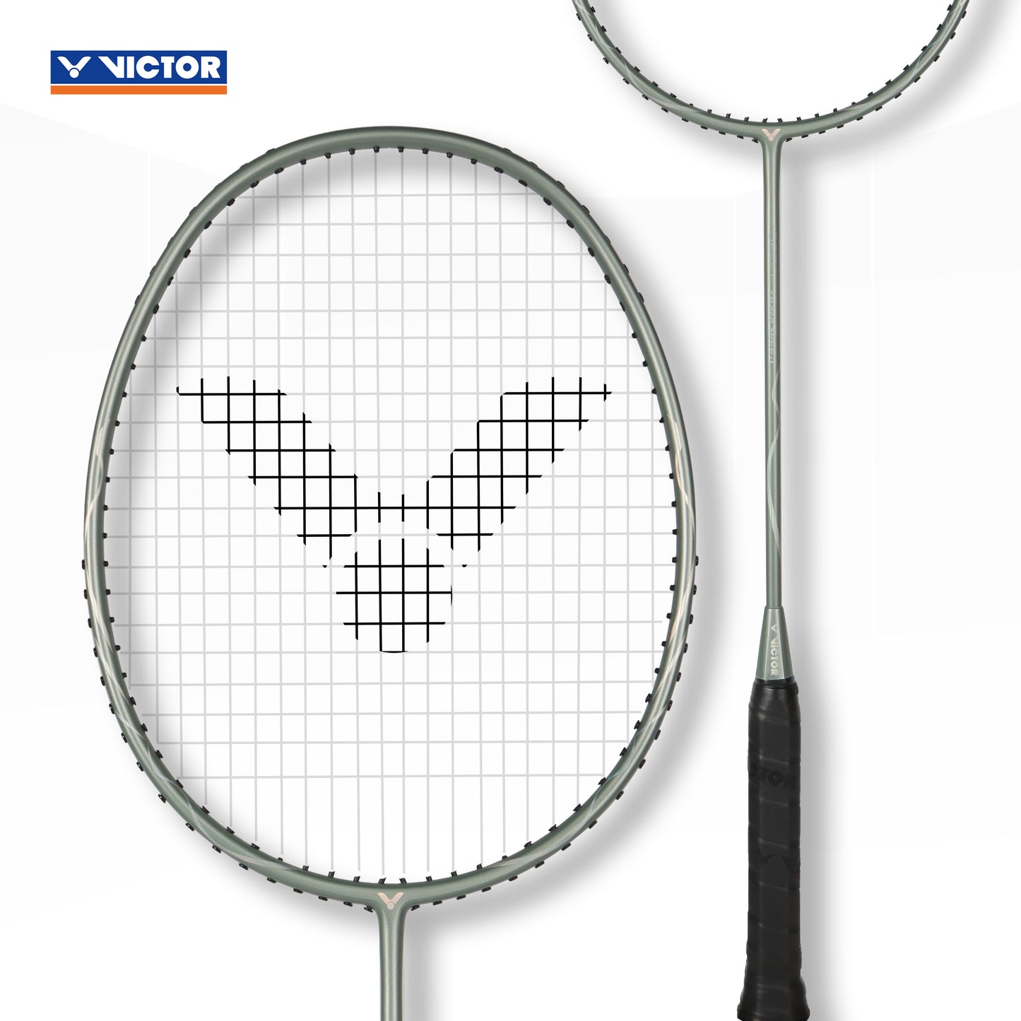 Victor Auraspeed 3200, ARS-3200 racket, silver badminton racket, beginner badminton racket, slightly head-light racket, medium flex badminton racket, graphite resin shaft, fast swing racket, defensive play racket, 4U G5 Victor racket, lightweight racket, Victor training racket, ARS badminton series, Victor racket for speed, cream grey design racket