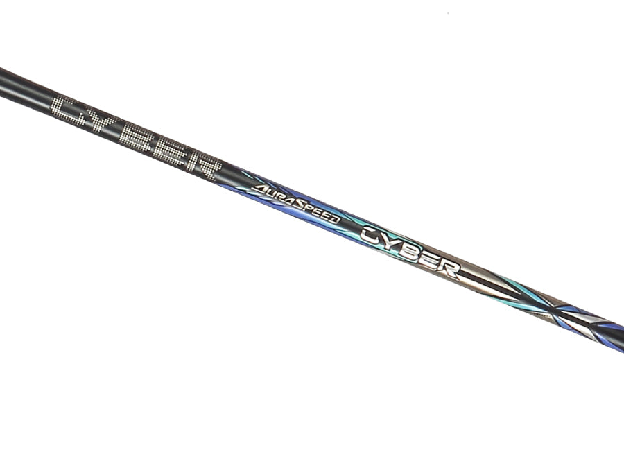 Auraspeed Cyber C racket, flexible badminton racket, high resilience graphite, nano resin frame, free core technology, black badminton racket, lightweight 4U racket, fast responsive racket, tournament badminton gear, advanced performance, durable graphite shaft, competitive racket, flexible shaft, high tension racket, professional badminton racket