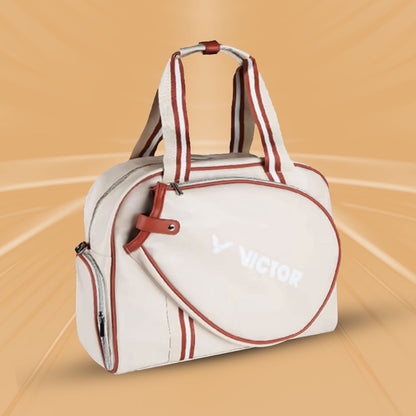 shoulder tote bag, Victor BR5914, lightweight tote, badminton essentials holder, polyester & PU leather, beige color, casual court‑bag alternative, everyday usage bag, gear & accessories tote, comfy strap carry, compact badminton bag, fashionable sports tote, easy‑carry shoulder bag, small yet functional, stylish accessory bag