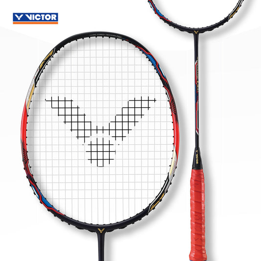 Victor Hypernano 990, red unstrung badminton racket, ultra high modulus graphite, hard cored technology, flash shaft, Seven Six 76 tech, Aero-Diamond frame, fast swing badminton racket, 3U/4U pro racket, badminton for attack and speed, Victor Hypernano series, responsive power racket, badminton control racket, high-end graphite build, professional tournament racket