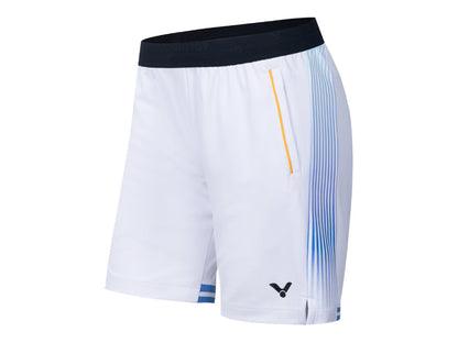 white badminton shorts, victor tournament shorts, men's stretch badminton shorts, women's badminton shorts, breathable sports shorts, polyester spandex shorts, quick-dry tournament apparel, white court shorts, flexible badminton wear, professional match shorts, athletic shorts for badminton, high-performance sports shorts, stretch fit training shorts, badminton competition gear, white victor sportswear