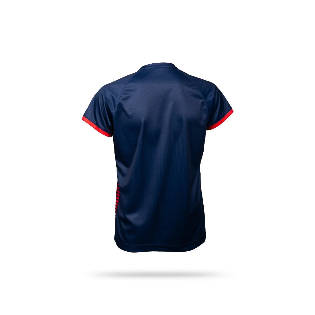 blue women's badminton t-shirt, durable polyester sportswear, racket sports shirt for women, lightweight badminton tee, breathable sports top, training shirt for women, moisture-wicking ladies activewear, quick-dry court shirt, stylish badminton clothing, women's performance tee, badminton uniform top, soft polyester sportswear, practice t-shirt for women, blue victor shirt, sportswear for female athletes