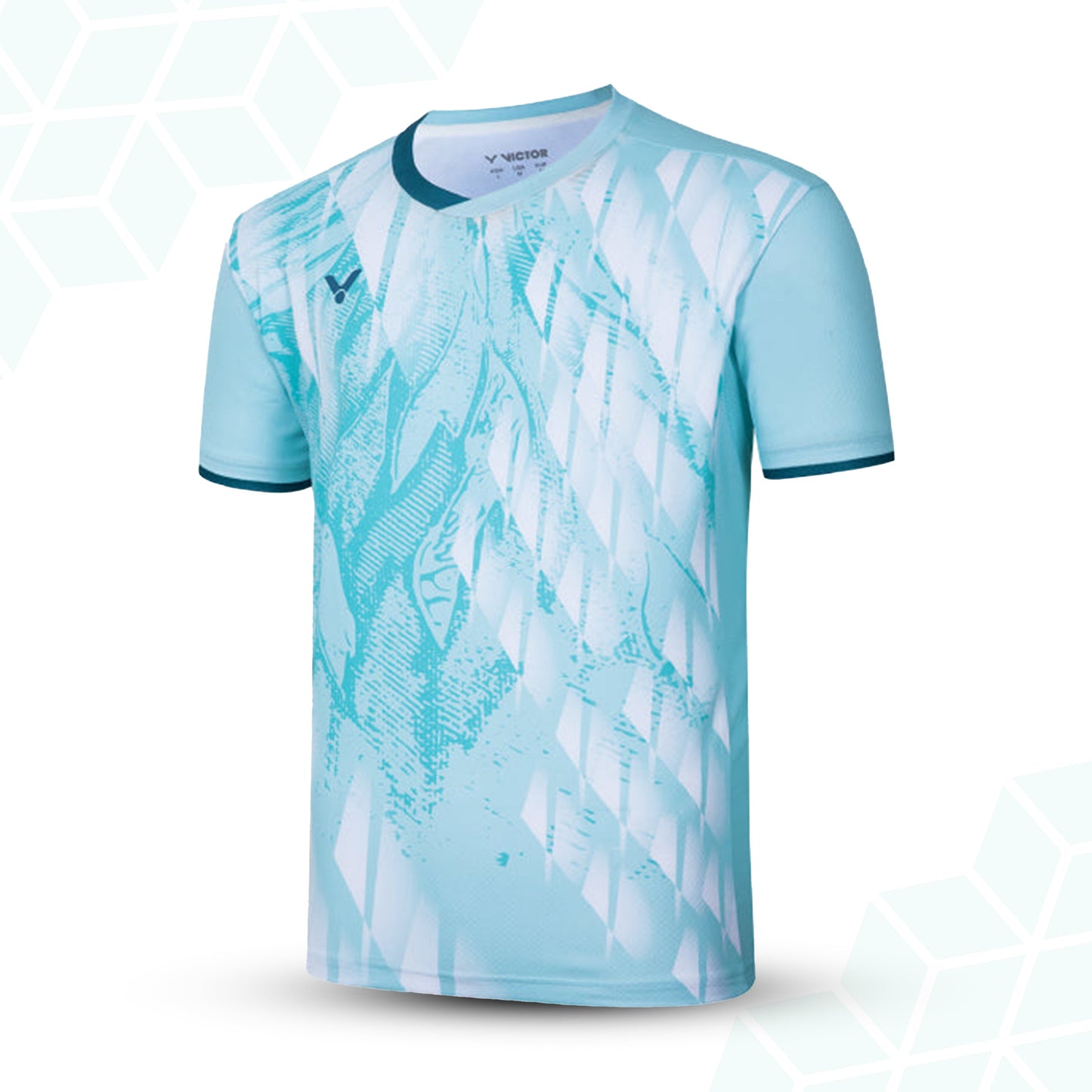 men's badminton t-shirt, victor performance shirt, perfect dry technology t-shirt, LAT lateral stability shirt, carbon tuck board shirt, high-performance badminton shirt, breathable men's sportswear, moisture control t-shirt, pro badminton t-shirt, dry fit men's shirt, polyester mesh shirt, fast-drying sports t-shirt, badminton apparel for men, activewear for court sports, technical sportswear for badminton