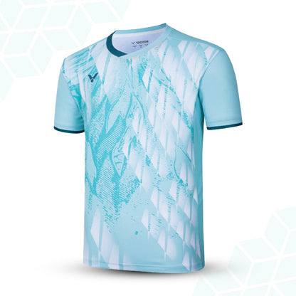 men's badminton t-shirt, victor performance shirt, perfect dry technology t-shirt, LAT lateral stability shirt, carbon tuck board shirt, high-performance badminton shirt, breathable men's sportswear, moisture control t-shirt, pro badminton t-shirt, dry fit men's shirt, polyester mesh shirt, fast-drying sports t-shirt, badminton apparel for men, activewear for court sports, technical sportswear for badminton