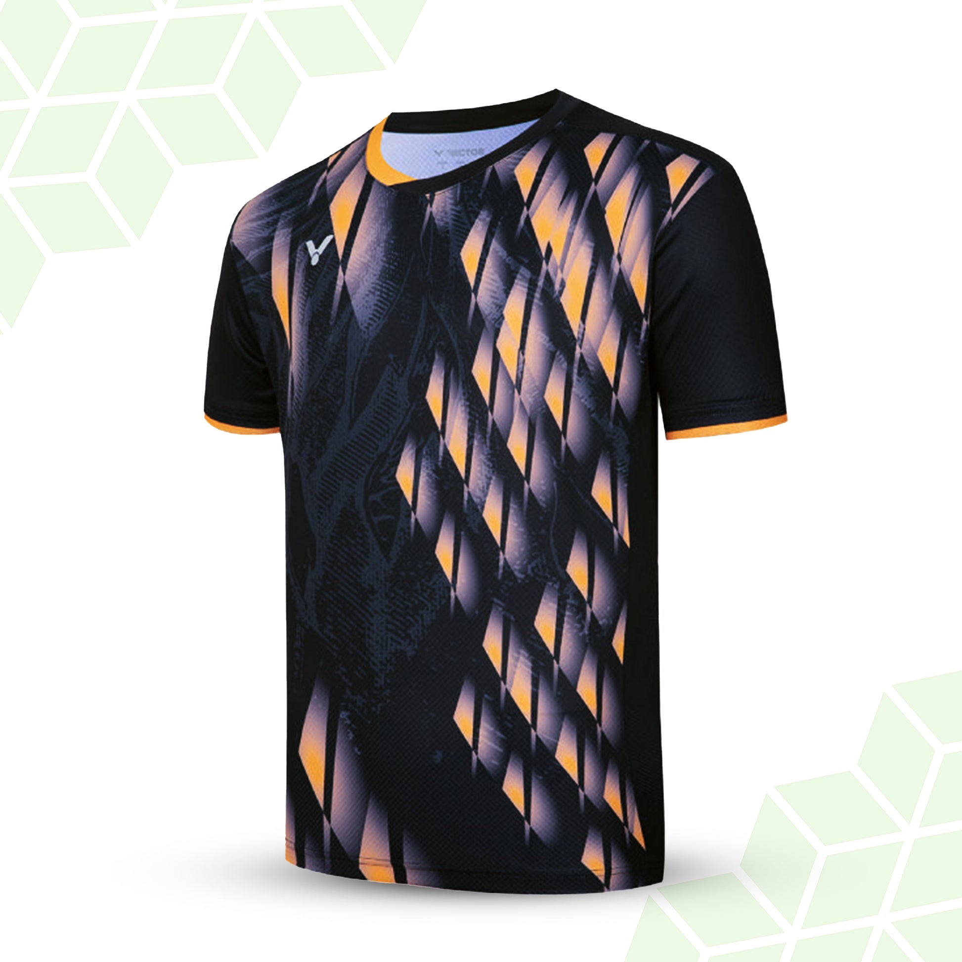 men's badminton t-shirt, victor performance shirt, perfect dry technology t-shirt, LAT lateral stability shirt, carbon tuck board shirt, high-performance badminton shirt, breathable men's sportswear, moisture control t-shirt, pro badminton t-shirt, dry fit men's shirt, polyester mesh shirt, fast-drying sports t-shirt, badminton apparel for men, activewear for court sports, technical sportswear for badminton