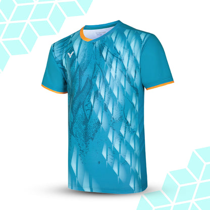men's badminton t-shirt, victor performance shirt, perfect dry technology t-shirt, LAT lateral stability shirt, carbon tuck board shirt, high-performance badminton shirt, breathable men's sportswear, moisture control t-shirt, pro badminton t-shirt, dry fit men's shirt, polyester mesh shirt, fast-drying sports t-shirt, badminton apparel for men, activewear for court sports, technical sportswear for badminton
