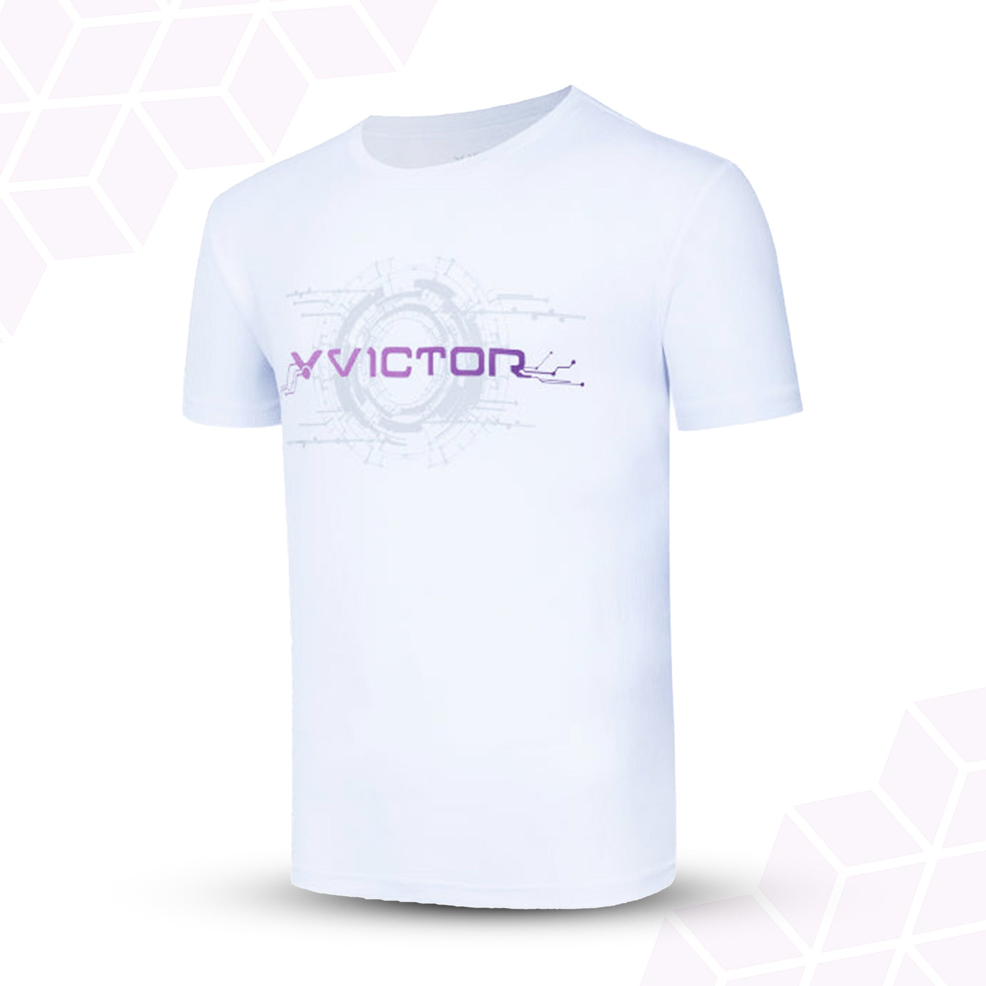 white and black sports t-shirt, perfect dry unisex shirt, badminton shirt with dry tech, breathable 100% polyester shirt, unisex courtwear, quick-dry victor badminton t-shirt, lightweight racket sportswear, white badminton tee, moisture-wicking t-shirt for men and women, unisex dry fit shirt, victor sports top, badminton training apparel, multi-use sports shirt, comfortable badminton wear, pro-level sportswear