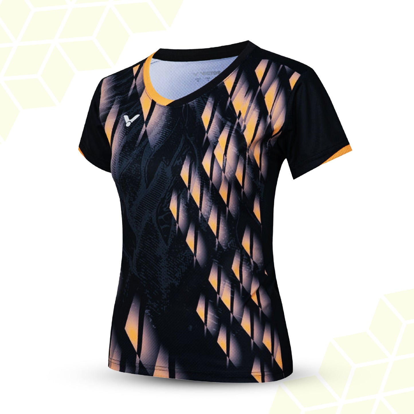 women’s badminton t-shirt, slim fit sports shirt, azure blue badminton tee, black and white sportswear, perfect dry women’s t-shirt, breathable polyester clothing, ergonomic badminton shirt, stylish women’s courtwear, quick-dry ladies sports t-shirt, high-performance activewear, female athlete clothing, racket sports apparel for women, moisture-wicking shirt, fashion-forward badminton shirt, victor women’s sports top
