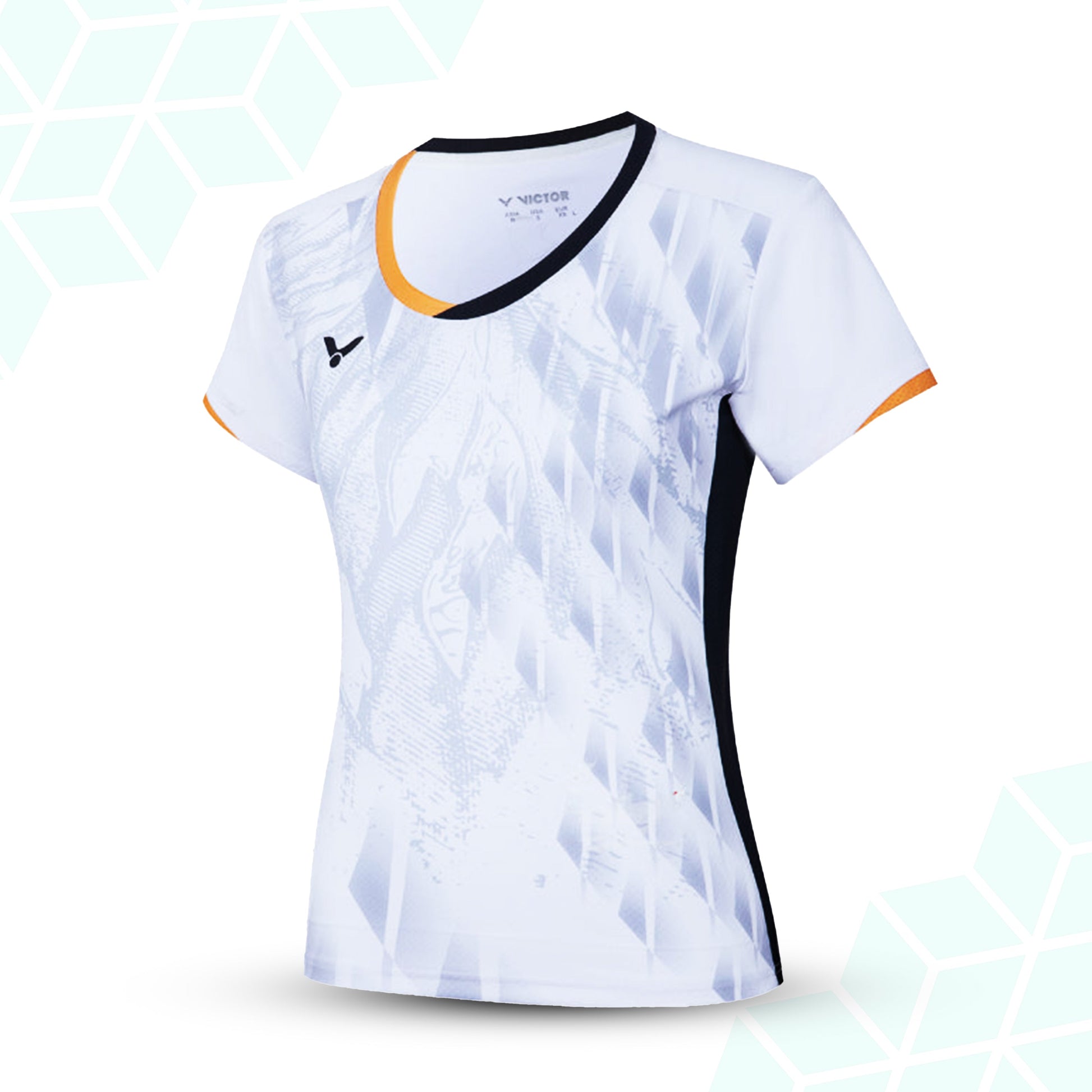women’s badminton t-shirt, slim fit sports shirt, azure blue badminton tee, black and white sportswear, perfect dry women’s t-shirt, breathable polyester clothing, ergonomic badminton shirt, stylish women’s courtwear, quick-dry ladies sports t-shirt, high-performance activewear, female athlete clothing, racket sports apparel for women, moisture-wicking shirt, fashion-forward badminton shirt, victor women’s sports top
