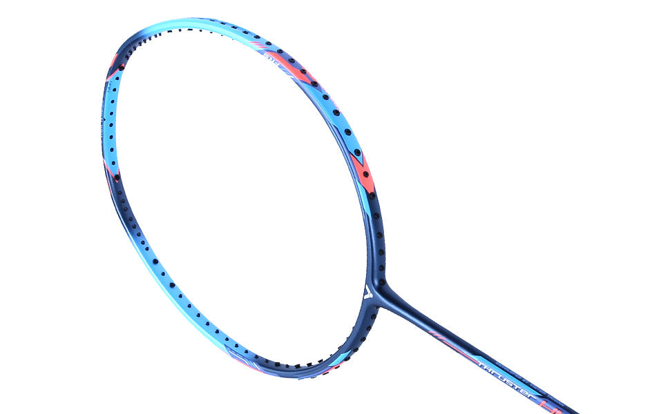 Victor Thruster Hammer racket, 5U strung racket, flexible badminton racket, high repulsion racket, powerful smash racket, graphite + resin frame, head heavy racket, aggressive play racket, Victor racket for attack, badminton racket for hard hitters, G6 grip Victor racket, lightweight graphite racket, badminton racket for performance, high string tension racket, Victor power racket