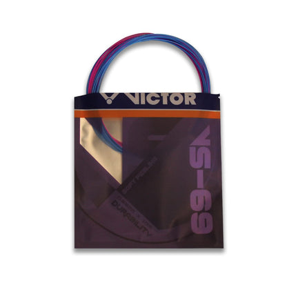 Victor VS-69 colorful string, navy and purple string set, red and orange badminton string, high control racket string, durable soft feel string, badminton strings for advanced players, multicolor racket string pack, high performance nylon string, 0.69mm badminton string, Victor badminton accessories, strong badminton string, racket upgrade string, pack of 2 Victor strings, sports string colors, professional badminton gear