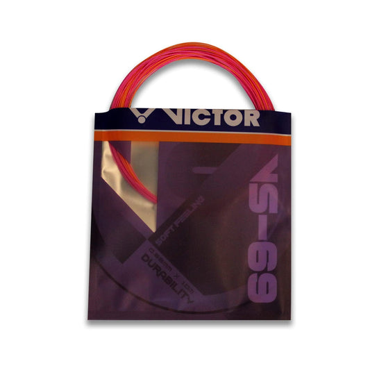 Victor VS-69 colorful string, navy and purple string set, red and orange badminton string, high control racket string, durable soft feel string, badminton strings for advanced players, multicolor racket string pack, high performance nylon string, 0.69mm badminton string, Victor badminton accessories, strong badminton string, racket upgrade string, pack of 2 Victor strings, sports string colors, professional badminton gear