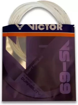 Victor VS-69 string, white badminton string, 0.69mm nylon string, soft feel string, high durability badminton string, control enhanced string, badminton string for club players, racket string for precision, soft touch string, badminton restringing material, Victor high resilience string, badminton accessories, professional string choice, pack of 2 string set, badminton gear
