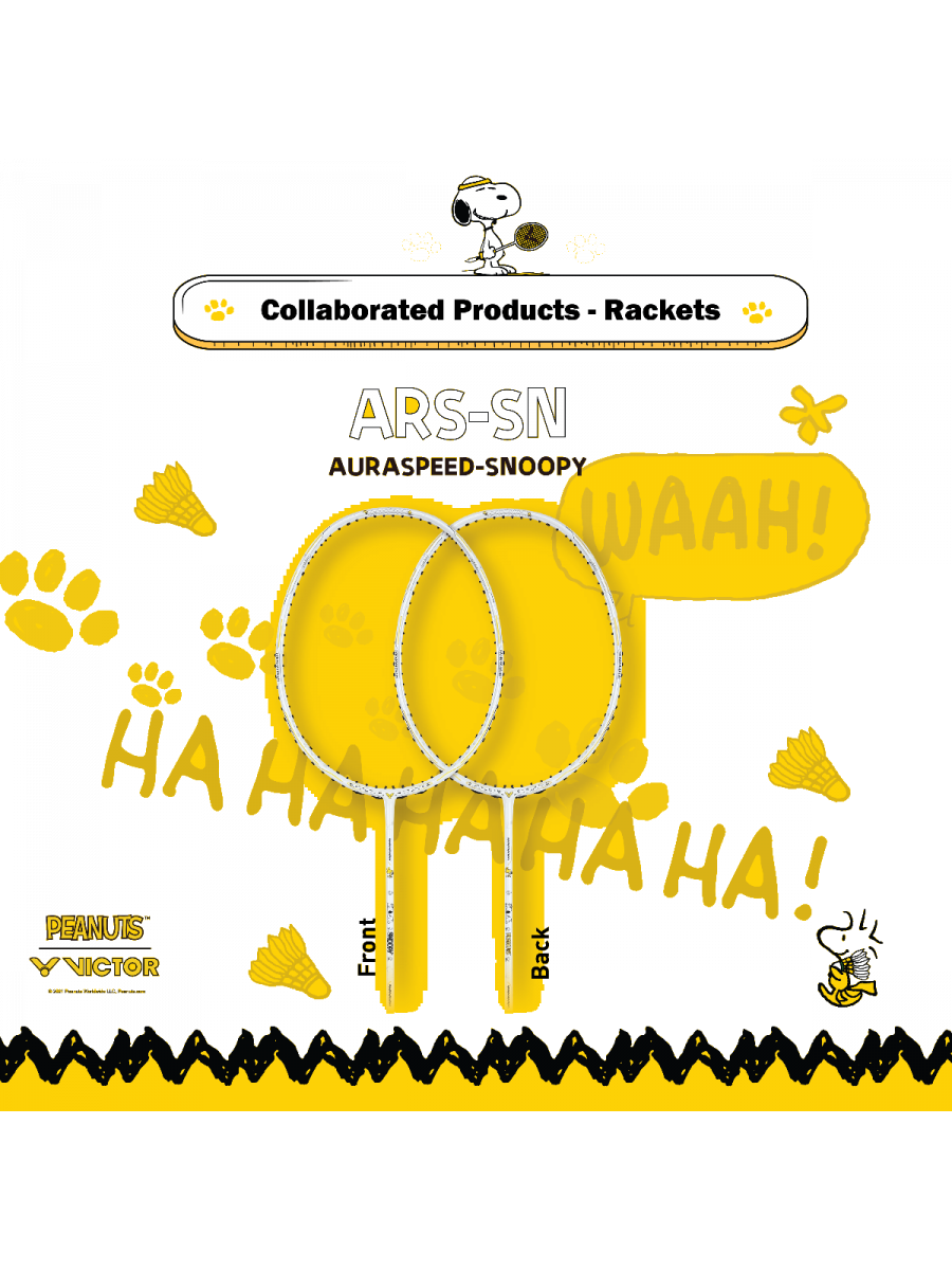 Victor Auraspeed SN white, unstrung Peanuts racket, professional level racket, high resilience graphite, Nano resin shaft, hard cored technology, 4U G5 racket, customizable string tension, clean white design, stylish performance racket, badminton for intermediate players, speed and power racket, lightweight racket for agility, Victor ARS SN series, limited edition badminton gear