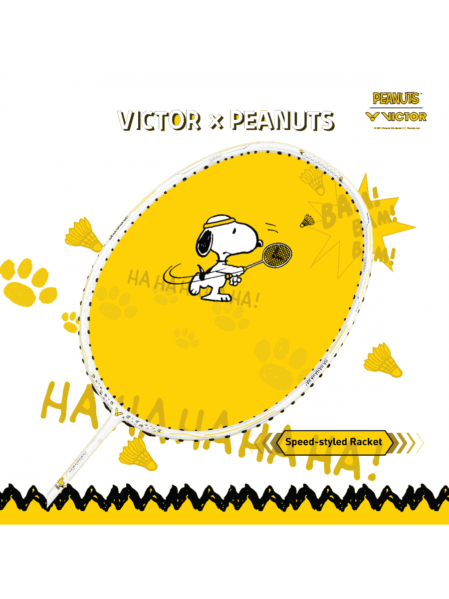 Victor Auraspeed SN white, unstrung Peanuts racket, professional level racket, high resilience graphite, Nano resin shaft, hard cored technology, 4U G5 racket, customizable string tension, clean white design, stylish performance racket, badminton for intermediate players, speed and power racket, lightweight racket for agility, Victor ARS SN series, limited edition badminton gear