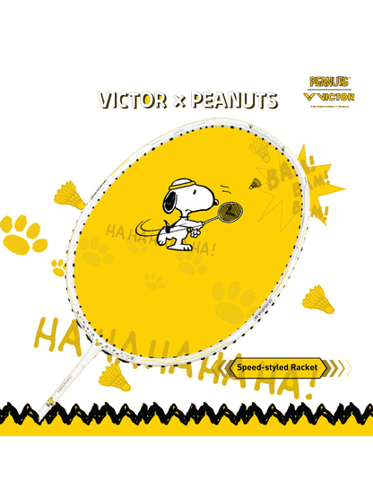 Victor Auraspeed SN white, unstrung Peanuts racket, professional level racket, high resilience graphite, Nano resin shaft, hard cored technology, 4U G5 racket, customizable string tension, clean white design, stylish performance racket, badminton for intermediate players, speed and power racket, lightweight racket for agility, Victor ARS SN series, limited edition badminton gear