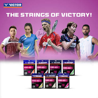 high resilience string, Victor VBS‑63, 0.63mm nylon string, responsive racket string, control & durability string, made in Japan string, repulsion string string, medium feel string, string for advanced players, durable badminton string, lightweight string material, fatigue resistant string, premium string supply, tournament grade string, professional string type