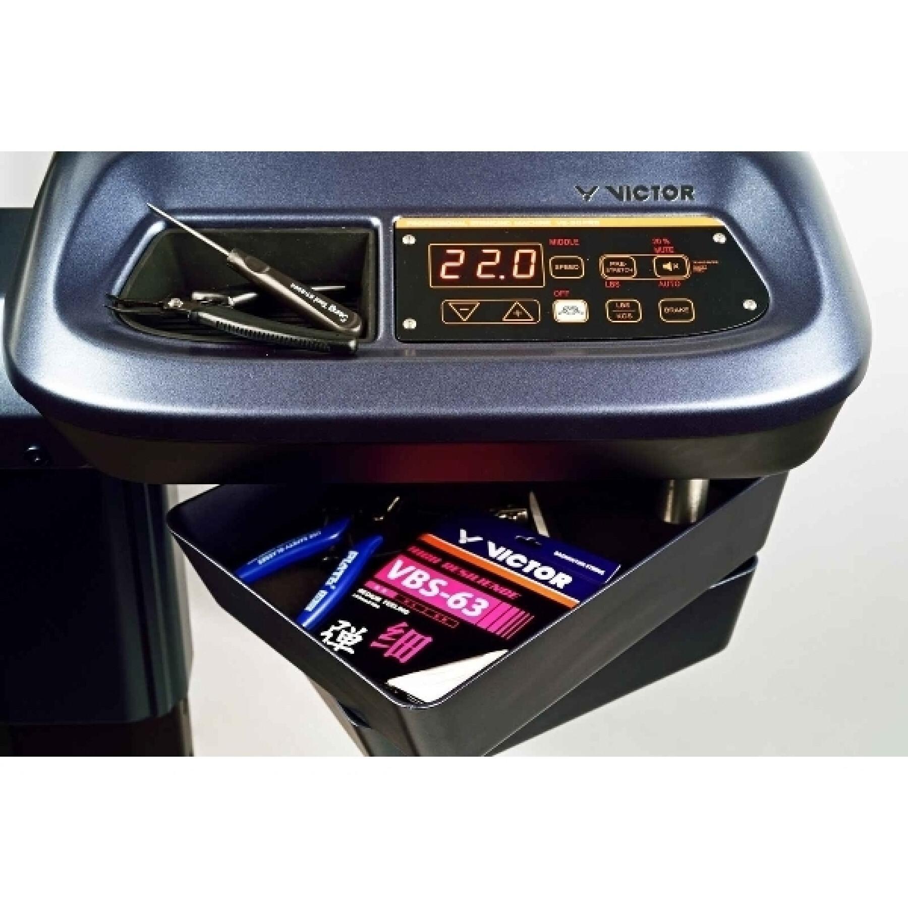 professional stringing machine, Victor VE‑50, badminton & tennis stringer, electronic stringing, linear pull tension system, stainless steel clamps, adjustable tension (11‑88 lbs), racket stringing tool, machine for stringing shop, pro stringing equipment, durable stringing machine, USA/Taiwan made, powered stringing stand, reliable tension control, club level stringer